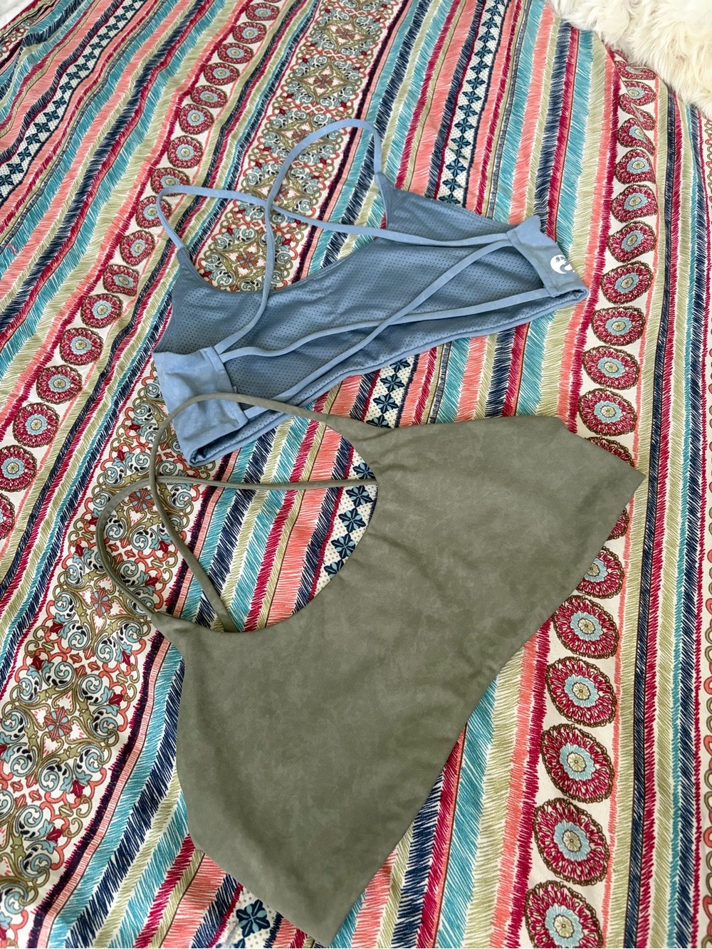 Light Blue Mesh Bralette & Olive Green Soft-Cup Top - Women Tops
